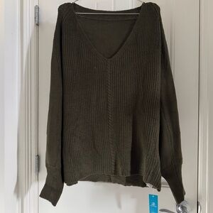NWT Cupshe Oversized V-Neck Knit Sweater • Olive Green • M